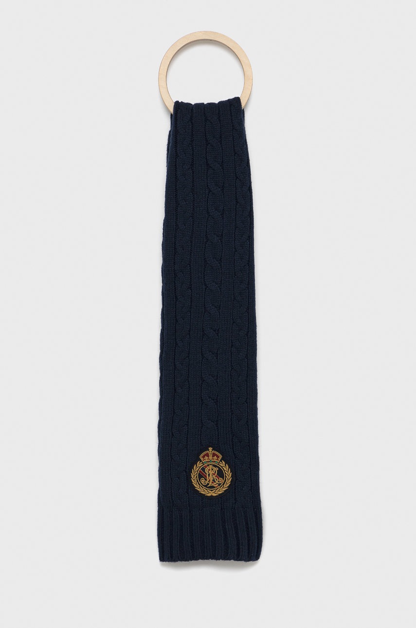 

Шарф с примесью шерсти Lauren Ralph Lauren цвет синий гладкий