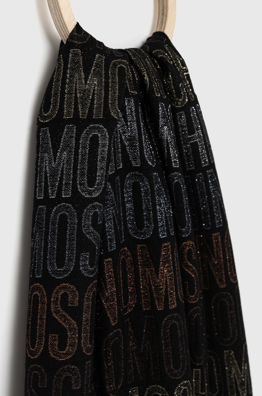 

Шаль с примесью шерсти Moschino цвет чёрный с узором