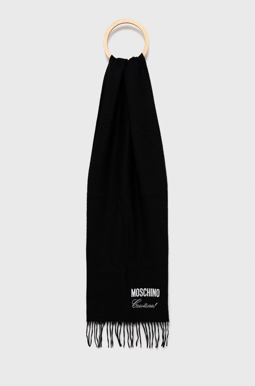 Moschino Eșarfă de lână culoarea negru, cu imprimeu answear.ro