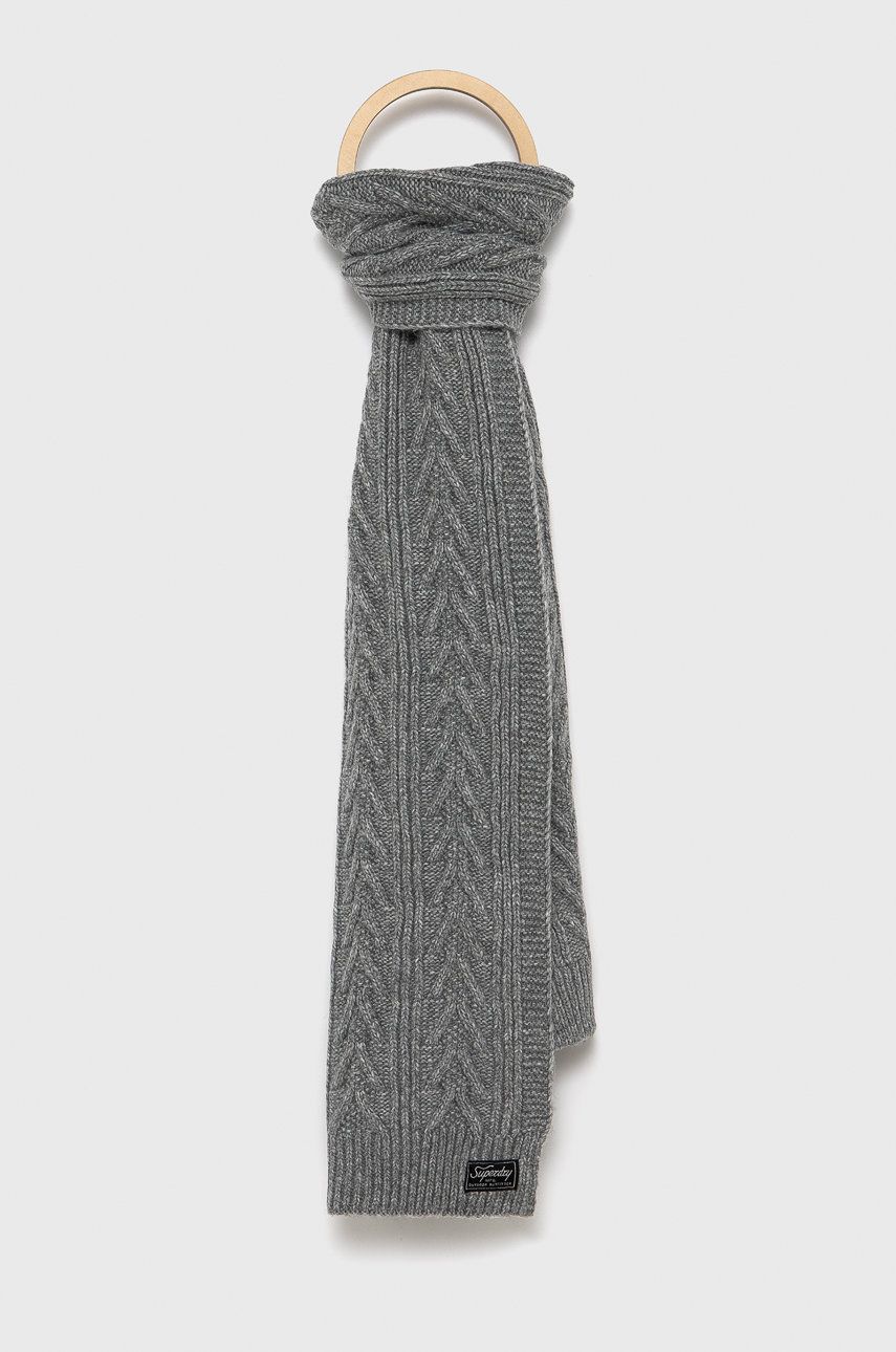 Šátek z vlněné směsi Superdry šedá barva, hladký - šedá -  57% Akryl