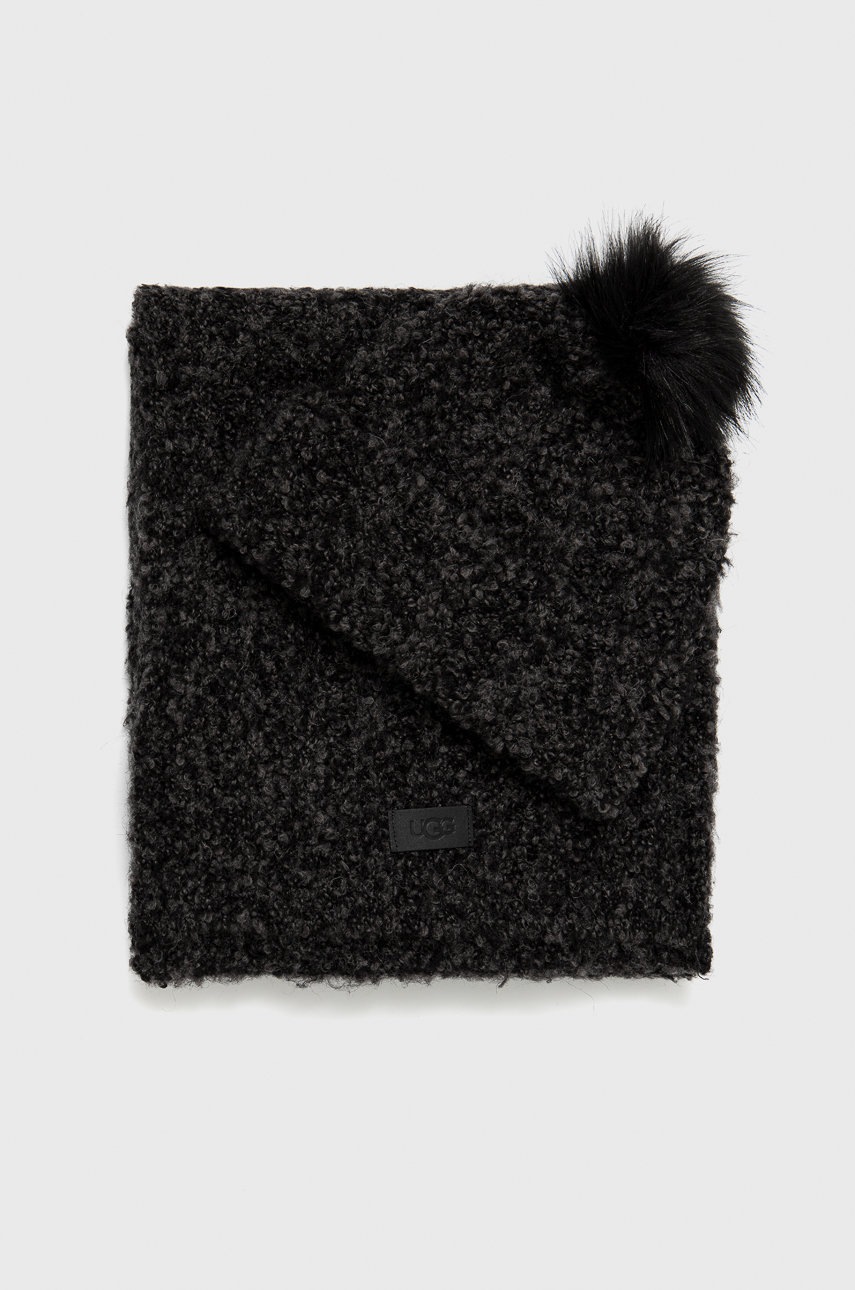 

Шапка и шал с вълна UGG Boucle в черно, Черен