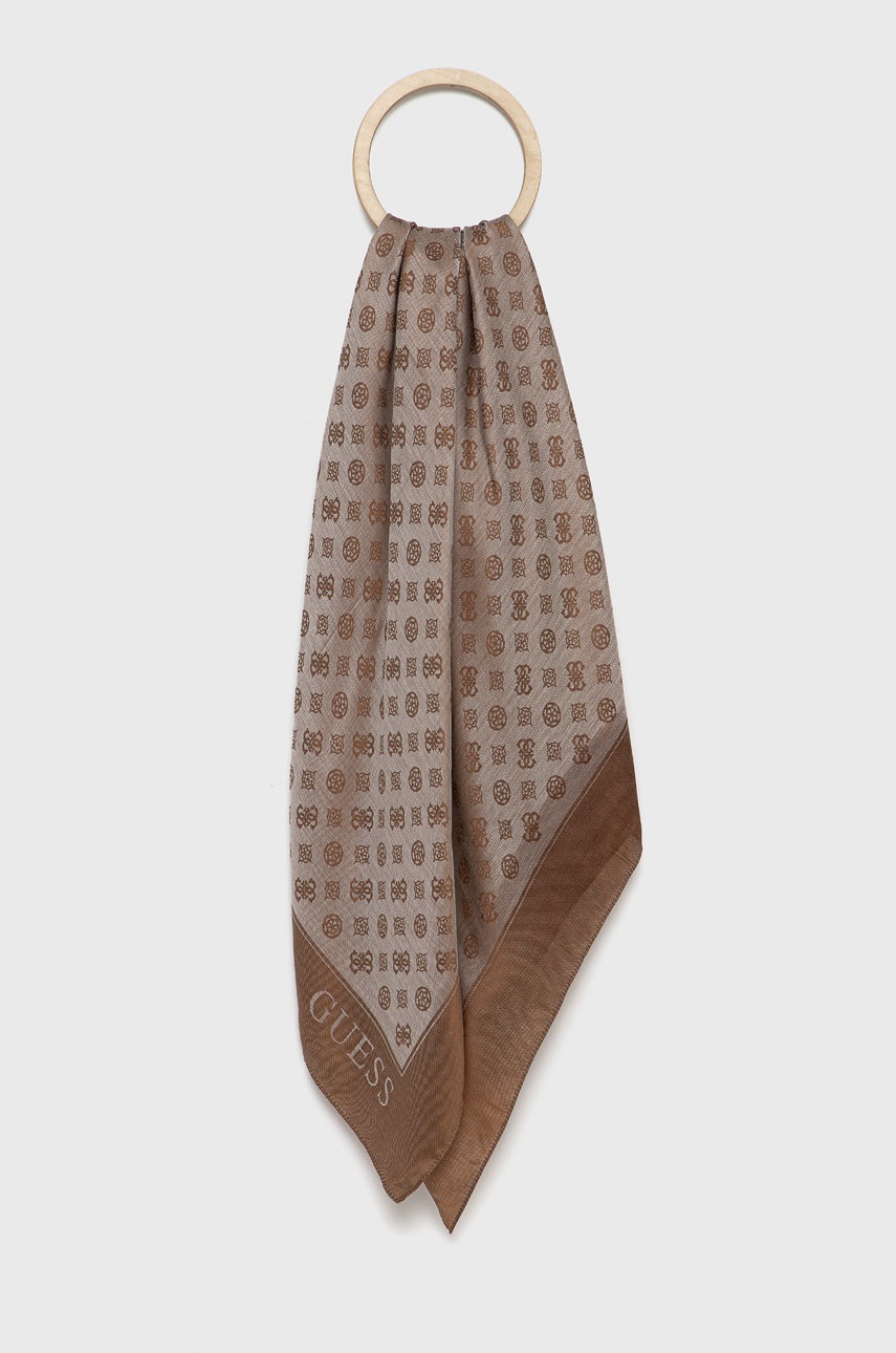 

Тънък шал Guess дамски в кафяво с десен, Кафяв