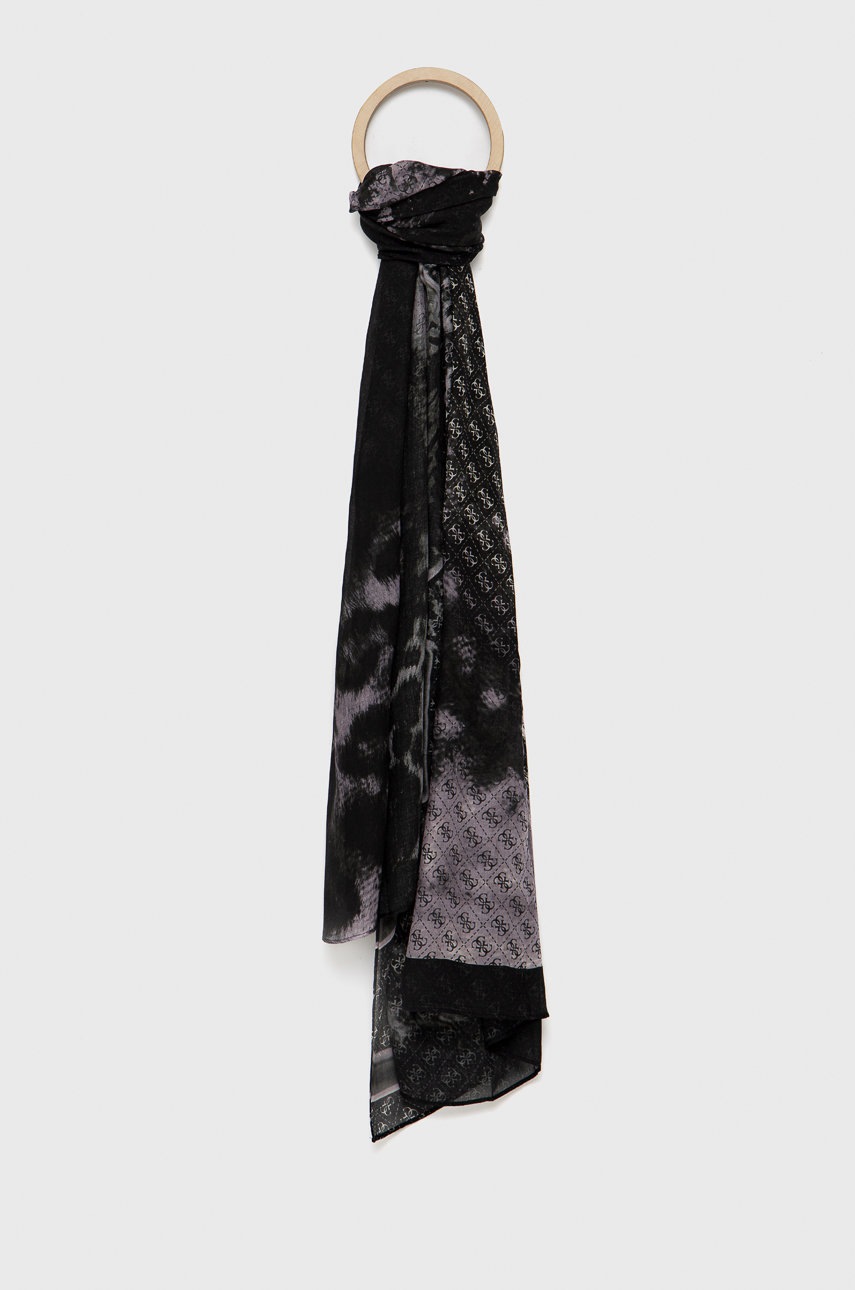 

Шал с кашмир Guess в черно с десен, Черен
