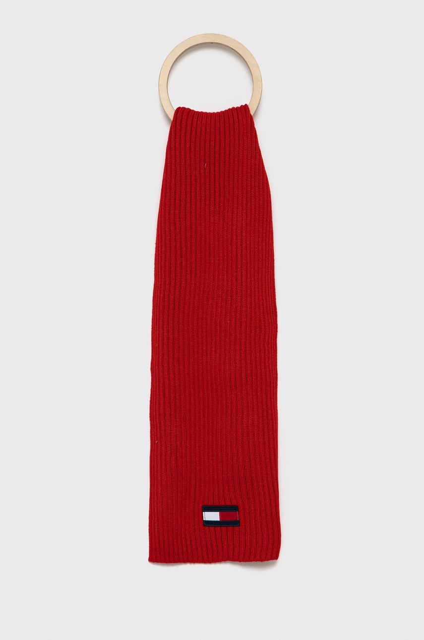 

Шал с вълна Tommy Hilfiger в червено с изчистен дизайн, Червен