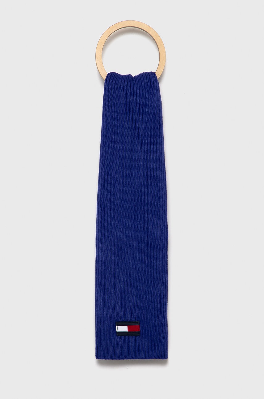 

Шал с вълна Tommy Hilfiger с изчистен дизайн, Син