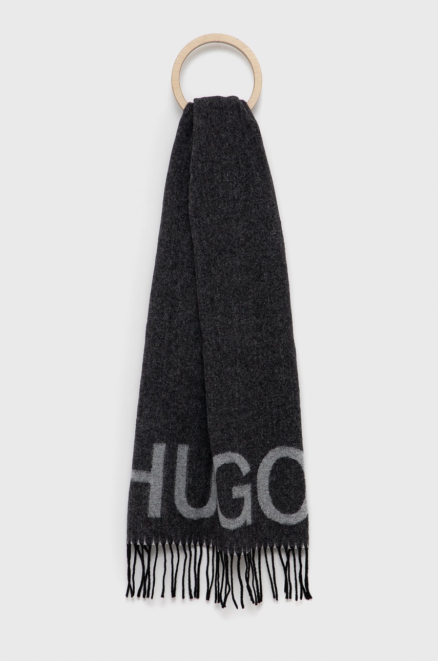 

Вълнен шал Hugo в черно с десен, Черен