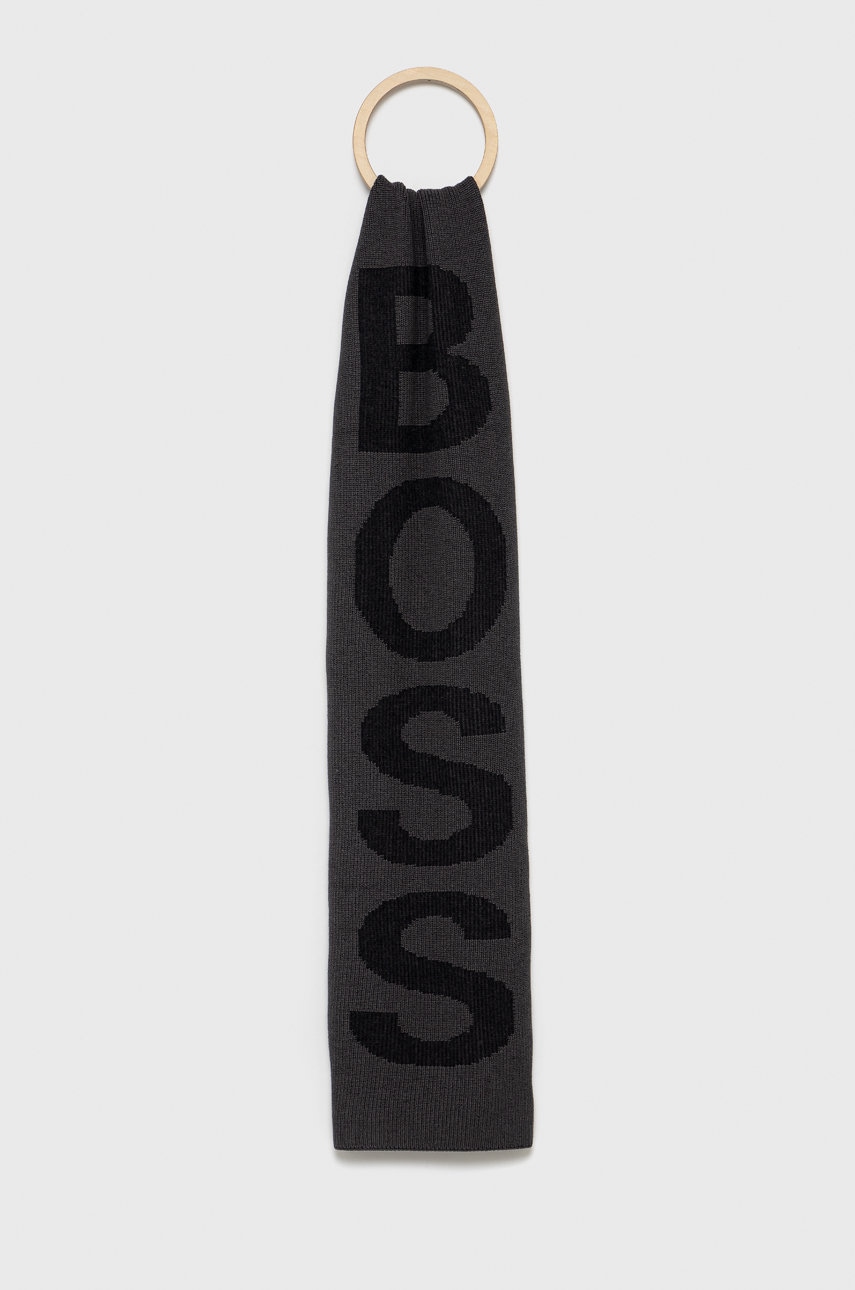 

Шал с вълна Boss в сиво с десен, Сив