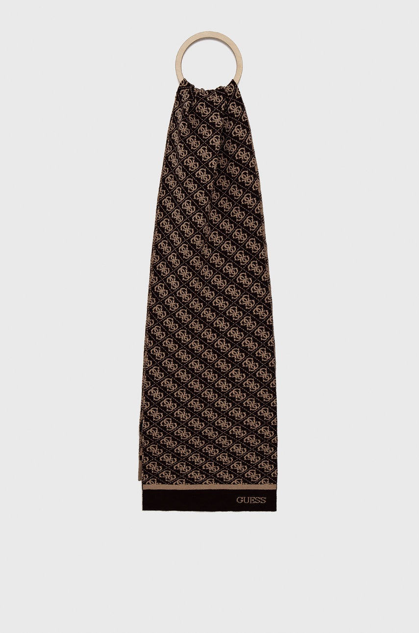 

Шал Guess мъжки в кафяво с десен, Кафяв