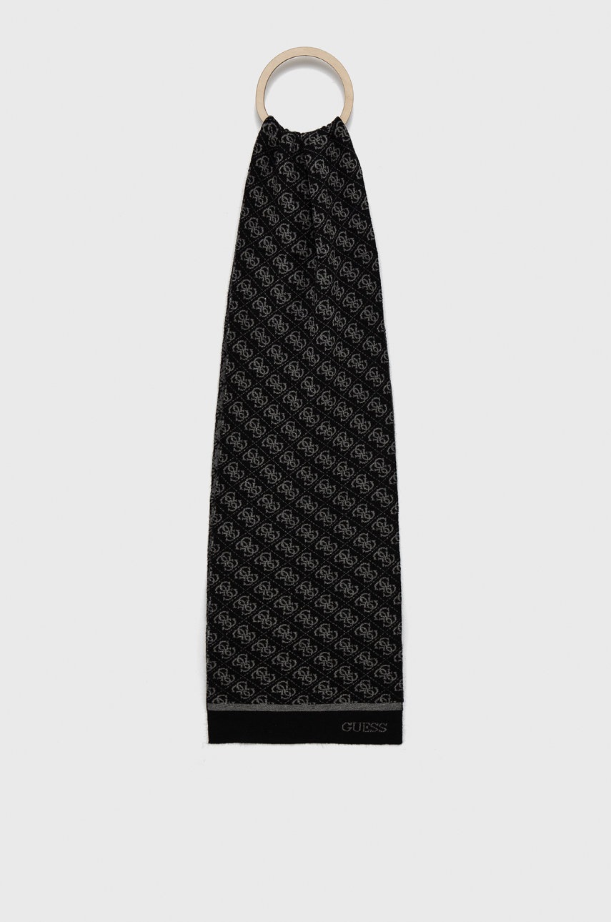 

Шал Guess мъжки в черно с десен, Черен