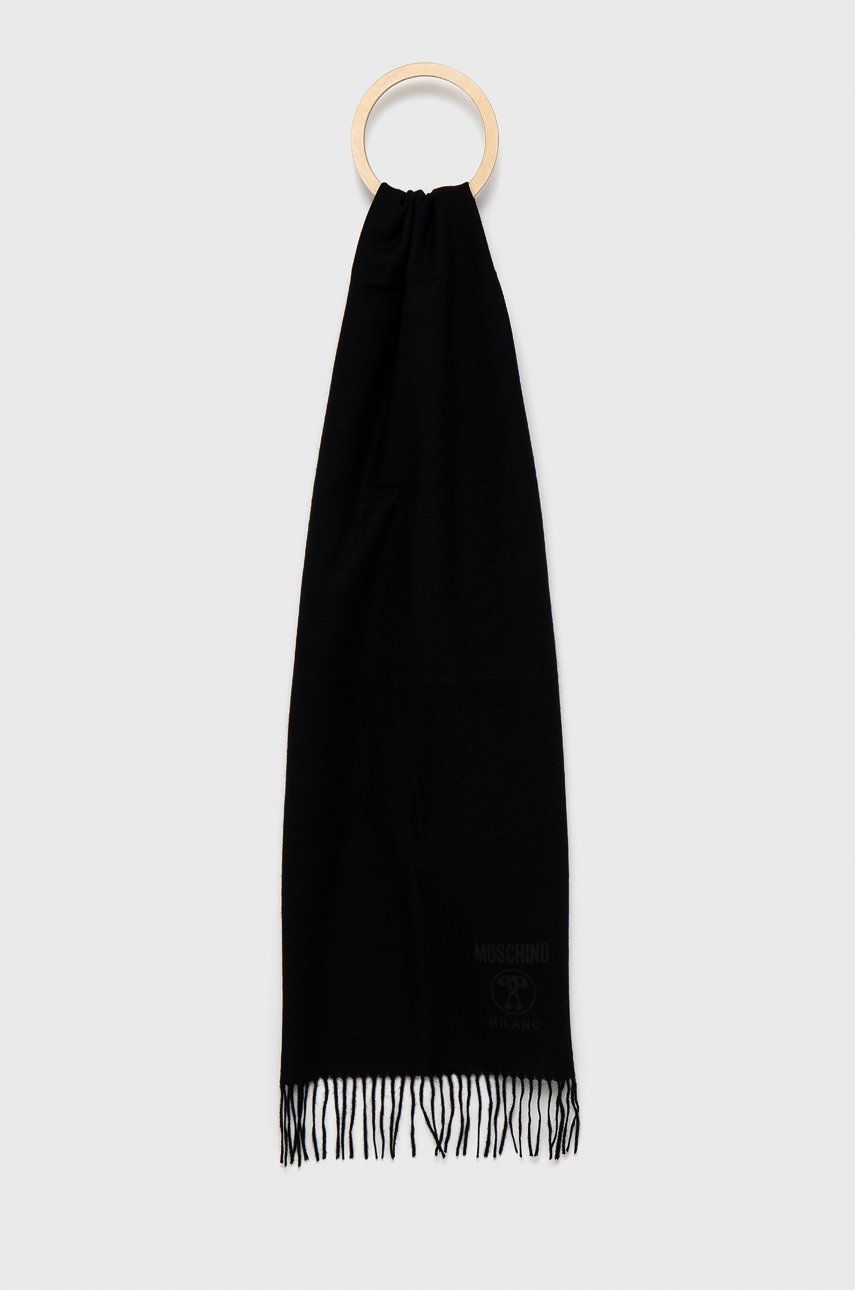 Moschino Eșarfă de lână culoarea negru, material neted answear.ro imagine 2022 reducere