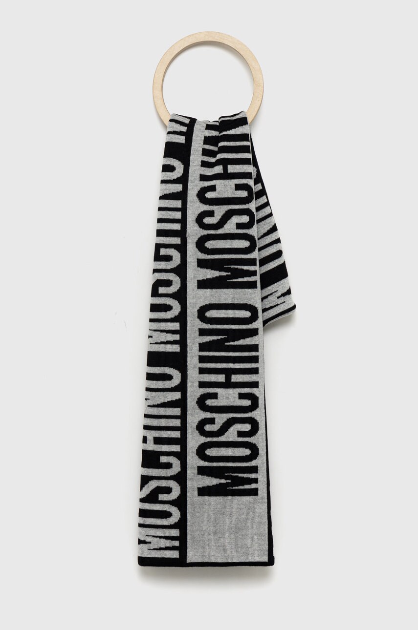 

Вълнен шал Moschino в сиво с десен, Сив