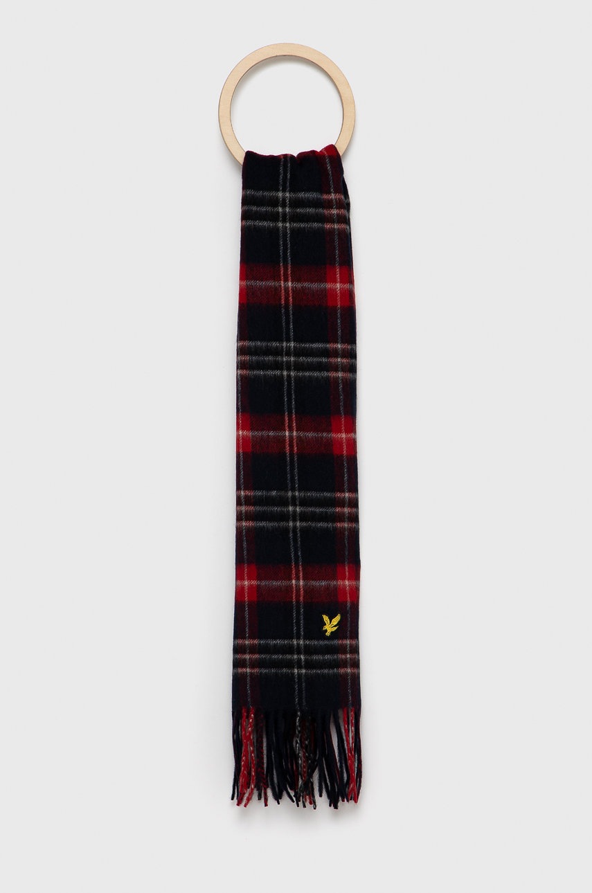 

Вълнен шал Lyle & Scott в тъмносиньо с десен, Тъмносин