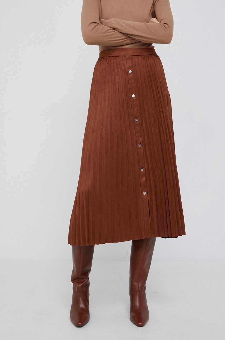 

Спідниця Dkny колір коричневий midi розкльошена
