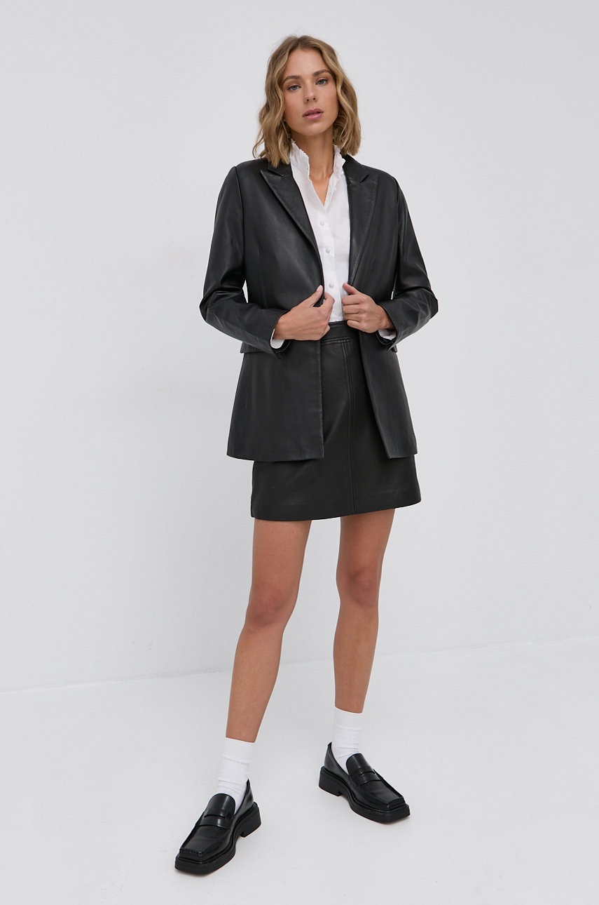 

Кожаная юбка The Kooples цвет чёрный mini расклешённая