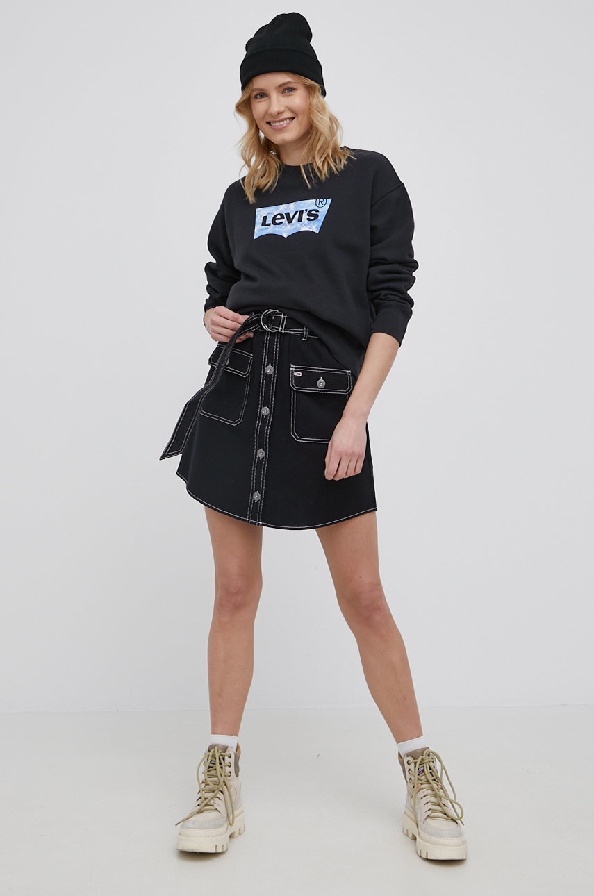 

Бавовняна спідниця Tommy Jeans колір чорний mini розкльошена