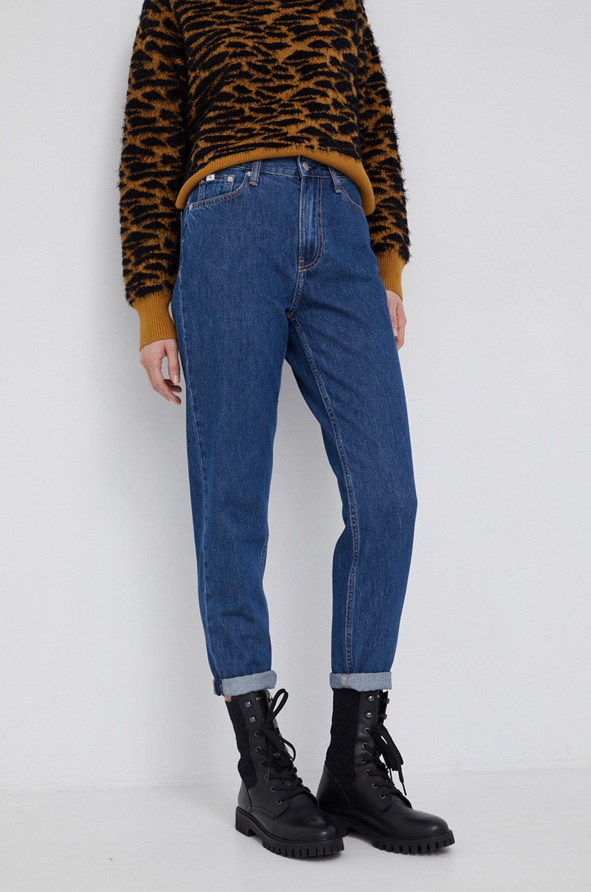 

Дънки Calvin Klein Jeans дамски с висока талия, Син