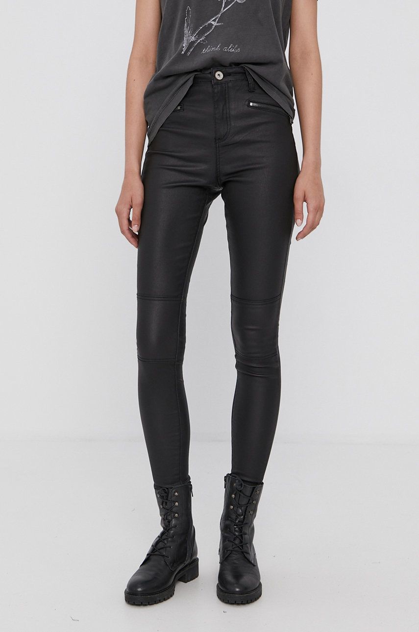 Brave Soul Pantaloni femei, culoarea negru, mulat, high waist answear.ro imagine 2022 13clothing.ro