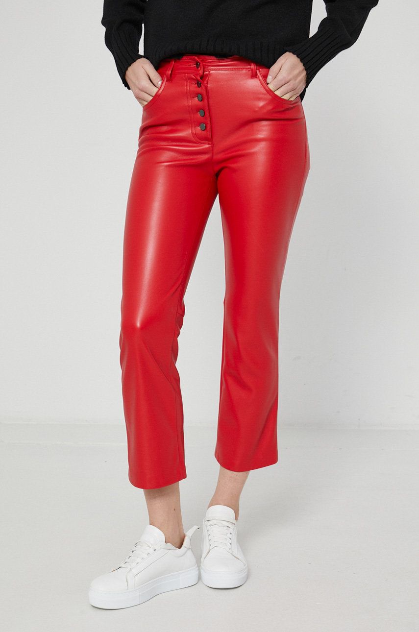 United Colors of Benetton Pantaloni femei, culoarea rosu, model drept, high waist