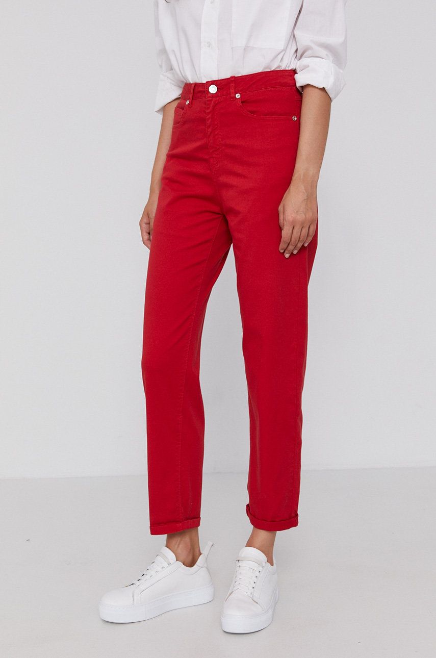 United Colors of Benetton Pantaloni femei, culoarea rosu, model drept, high waist