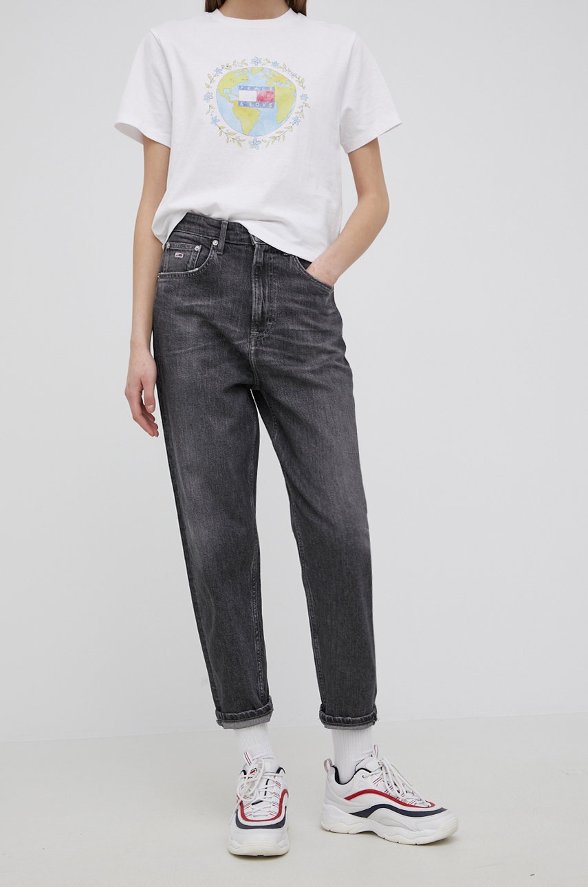 

Дънки Tommy Jeans дамски с висока талия, Сив