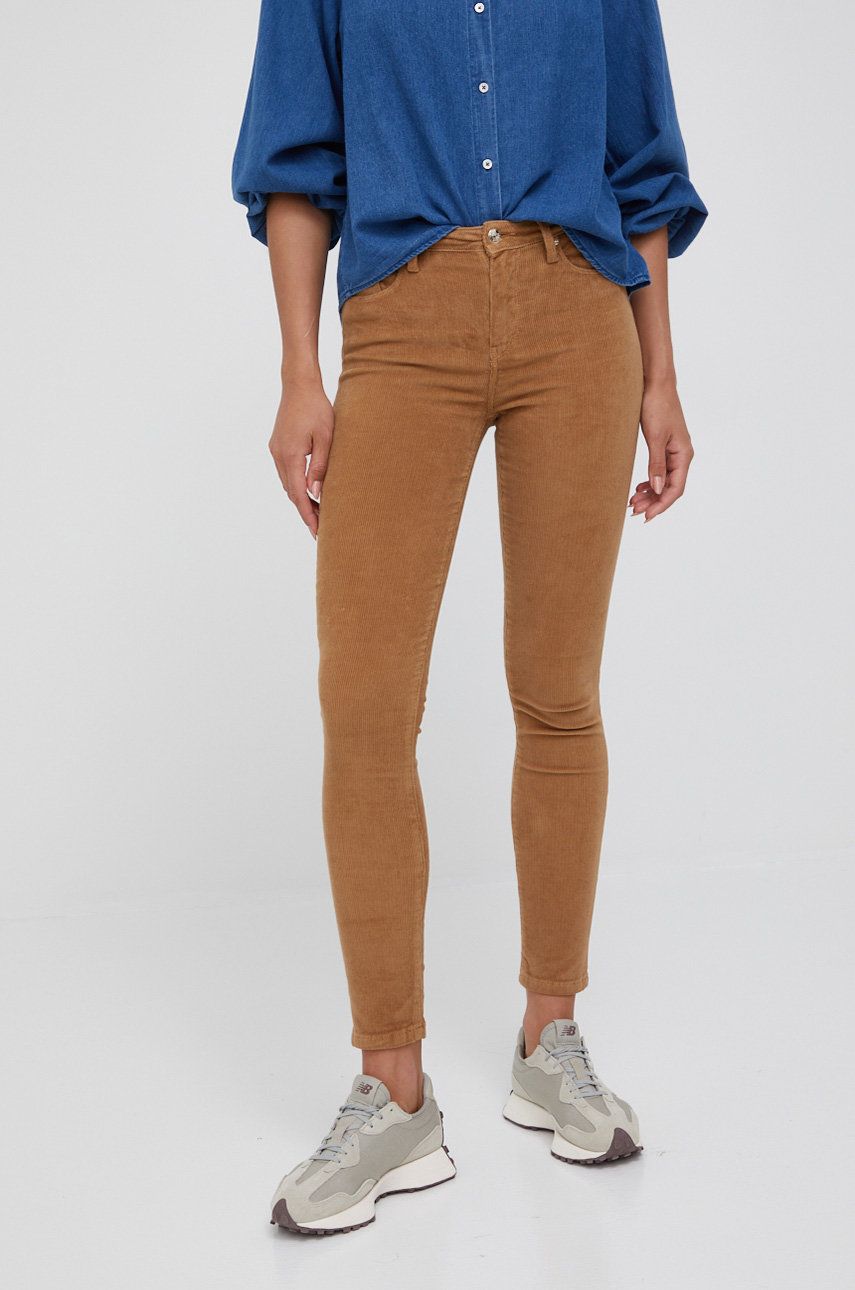 Tommy Hilfiger spodnie sztruksowe damskie kolor brązowy dopasowane medium waist