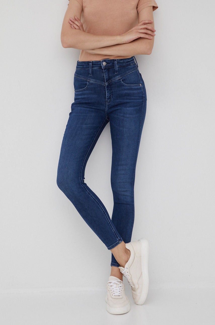

Дънки Calvin Klein Jeans дамски с висока талия, Тъмносин