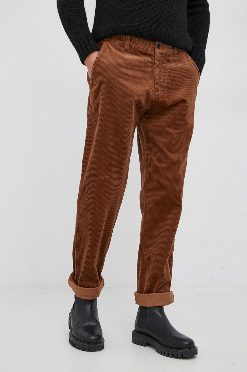 Sisley Spodnie sztruksowe męskie kolor brązowy proste