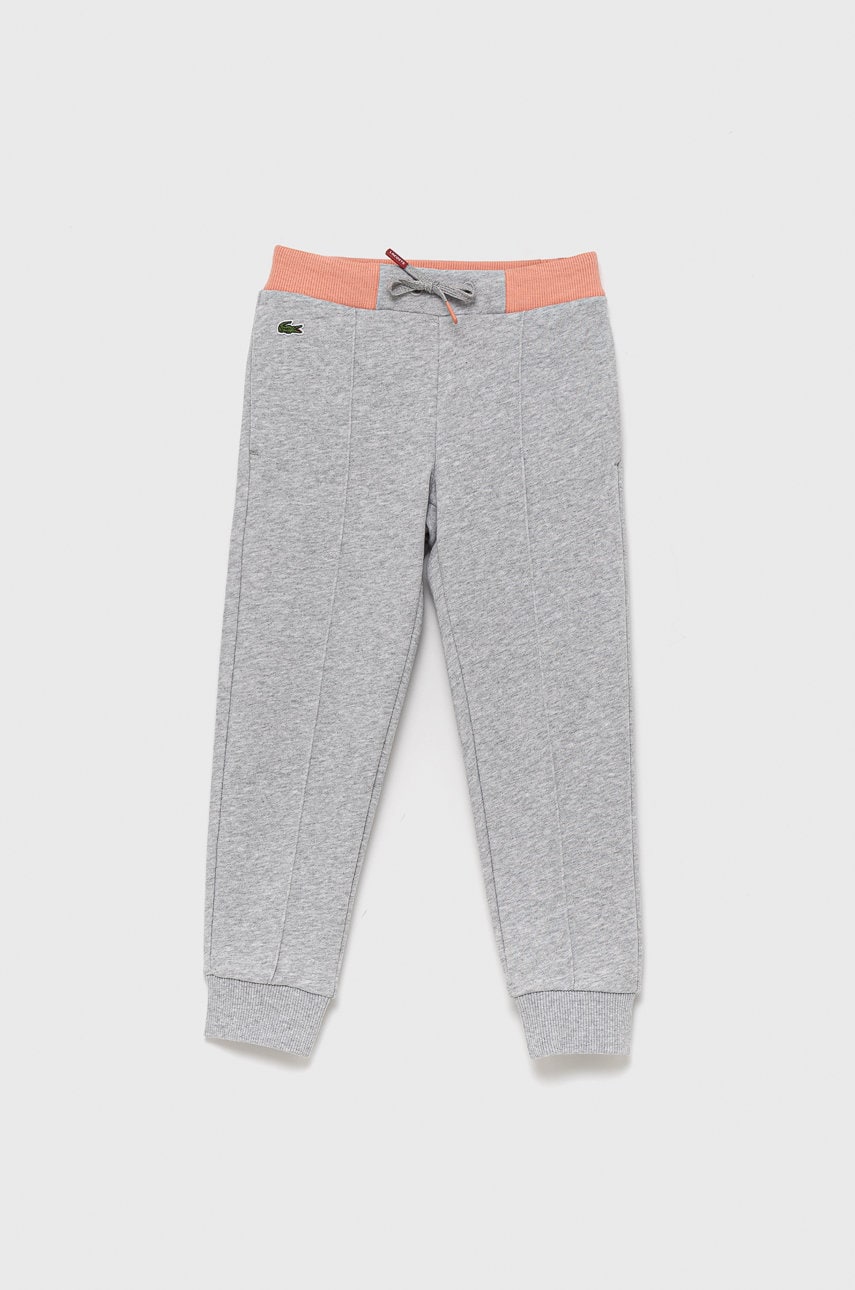 Lacoste pantaloni de bumbac pentru copii culoarea gri, material neted