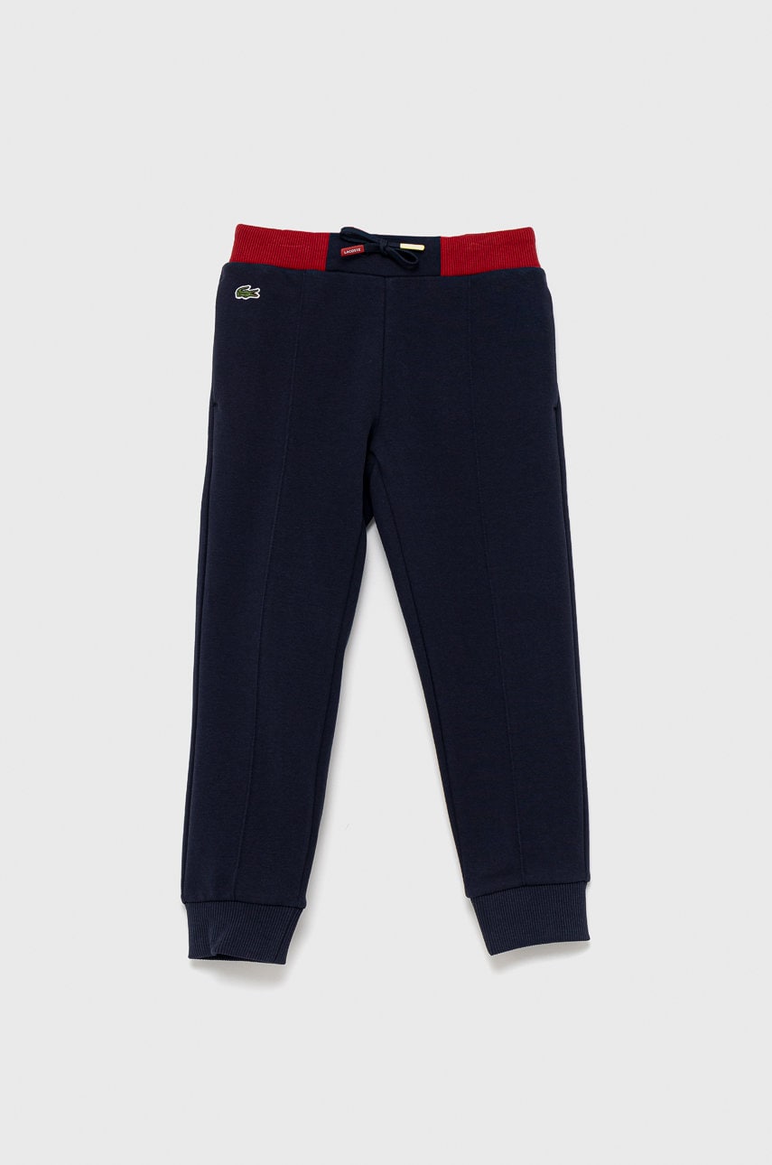 Lacoste pantaloni de bumbac pentru copii culoarea albastru marin, material neted