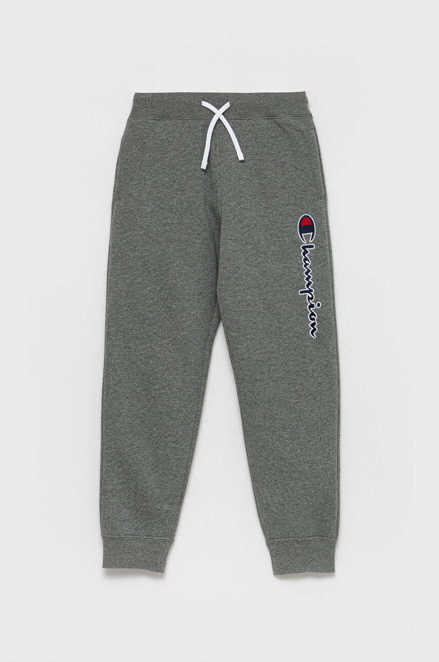 Champion pantaloni copii culoarea gri, cu imprimeu