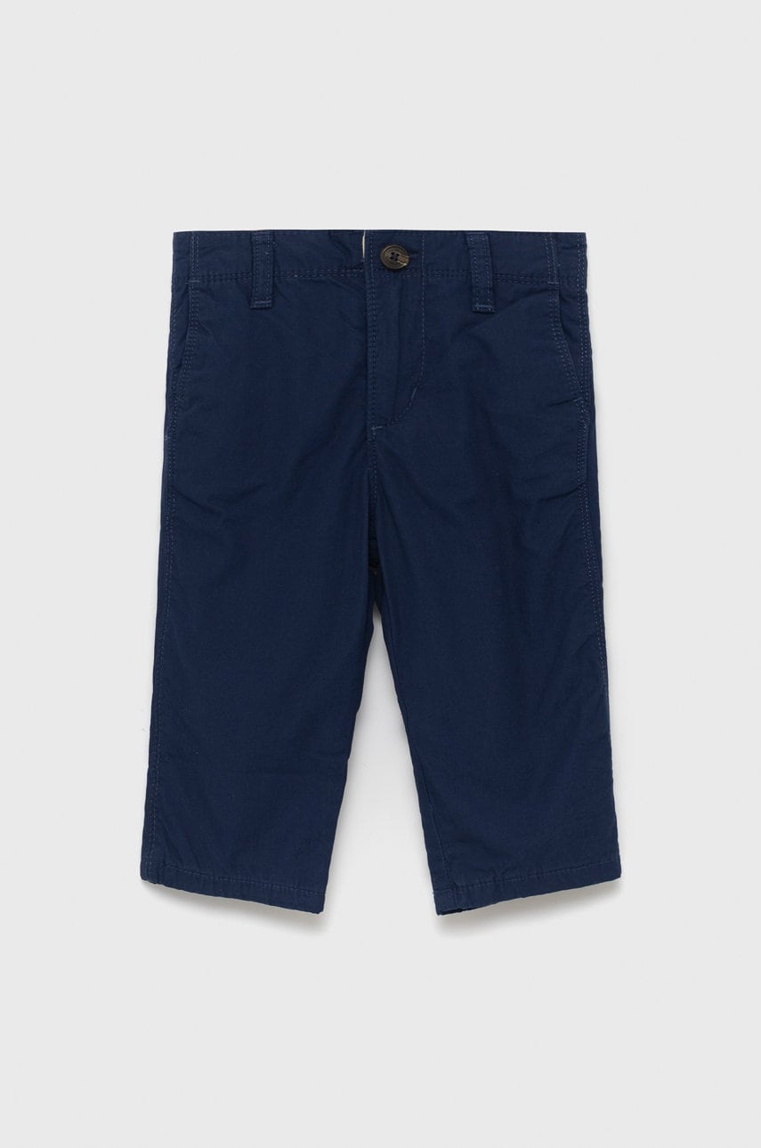 Gap pantaloni de bumbac pentru copii culoarea albastru marin, material neted