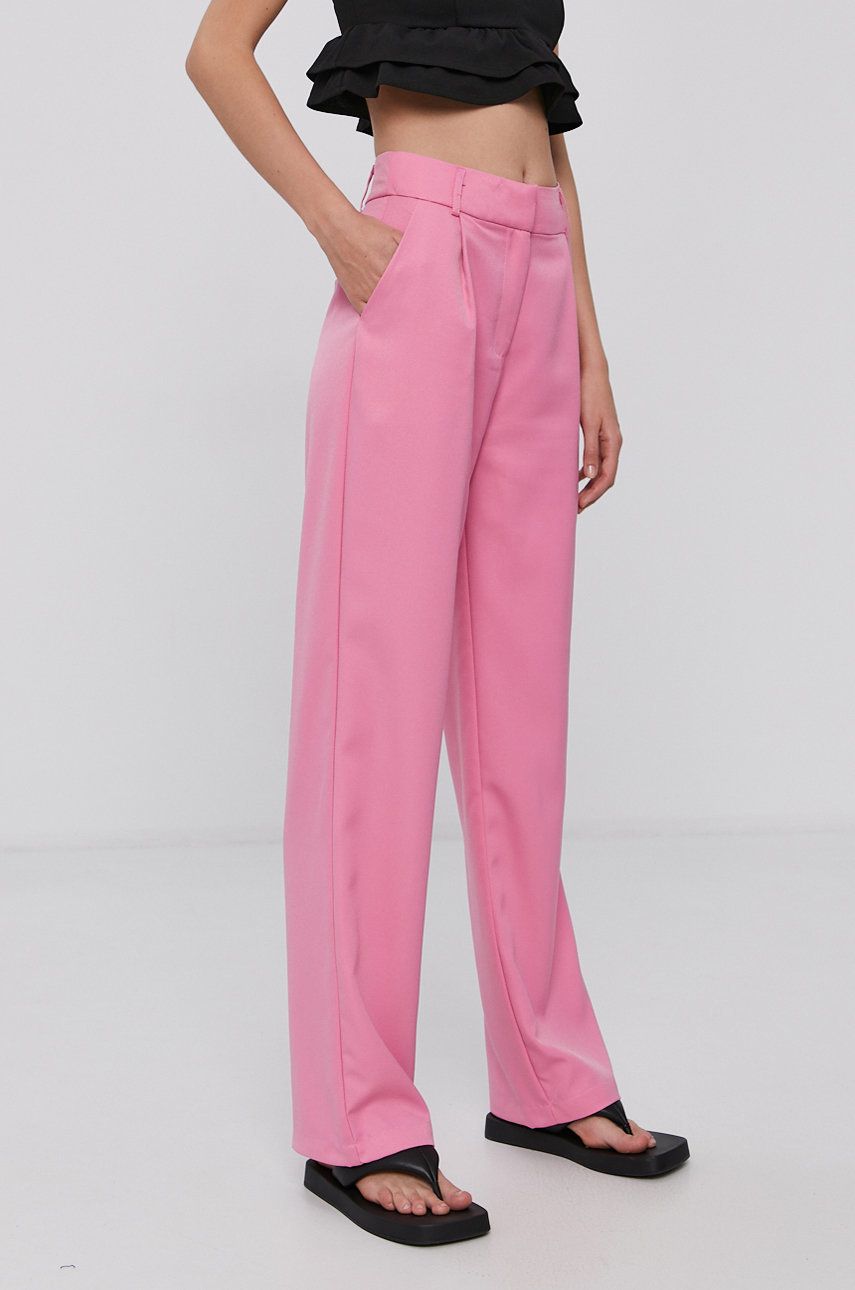 Y.A.S Pantaloni femei, culoarea roz, lat, high waist