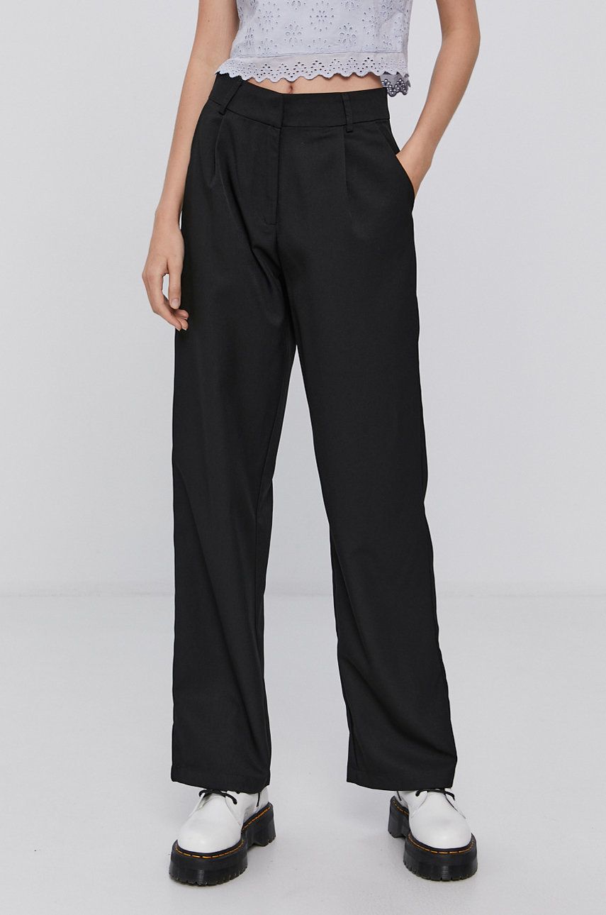 Y.A.S Pantaloni femei, culoarea negru, lat, high waist