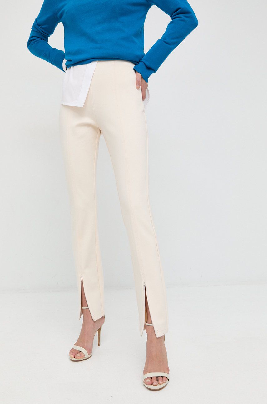 Ivy & Oak Pantaloni femei, culoarea crem, model drept, high waist answear.ro