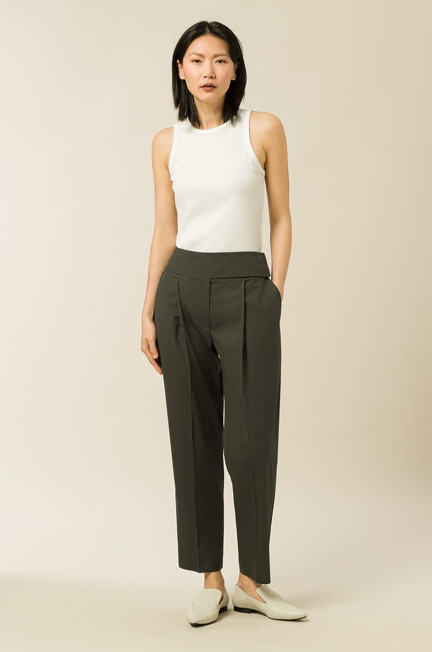 Ivy & Oak Pantaloni PHOEBE femei, culoarea verde, model drept, high waist answear.ro imagine 2022 13clothing.ro