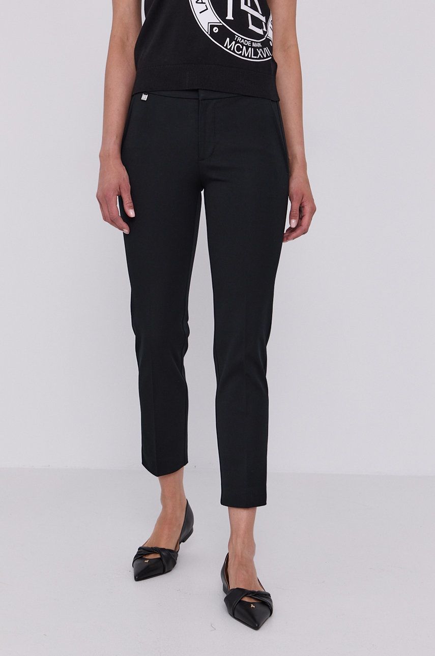 Levně Kalhoty Lauren Ralph Lauren dámské, černá barva, jednoduché, medium waist, 200747991001