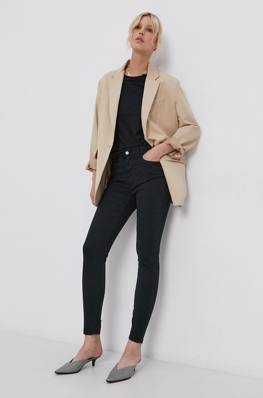 Jacqueline de Yong Pantaloni femei, culoarea negru, mulat, medium waist answear.ro