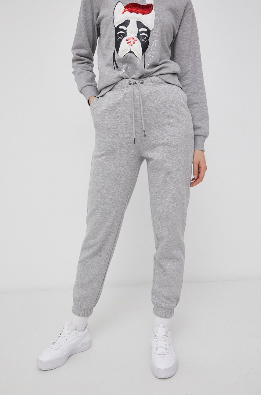 Jdy pantaloni femei, culoarea gri, material neted