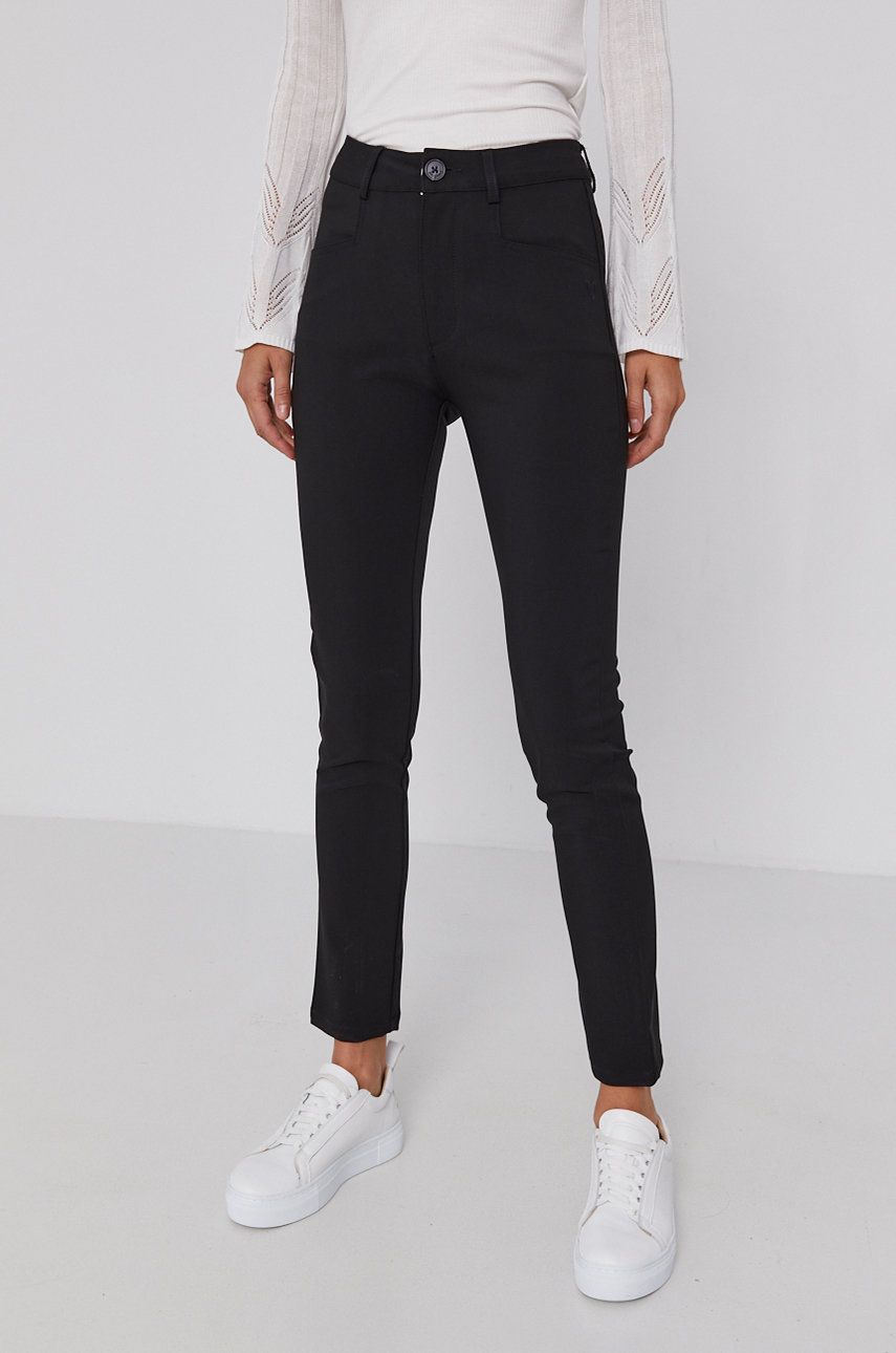 Desigual Pantaloni femei, culoarea negru, mulat, medium waist