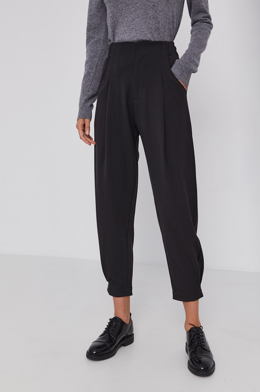 Desigual pantaloni femei, culoarea negru, model drept, high waist