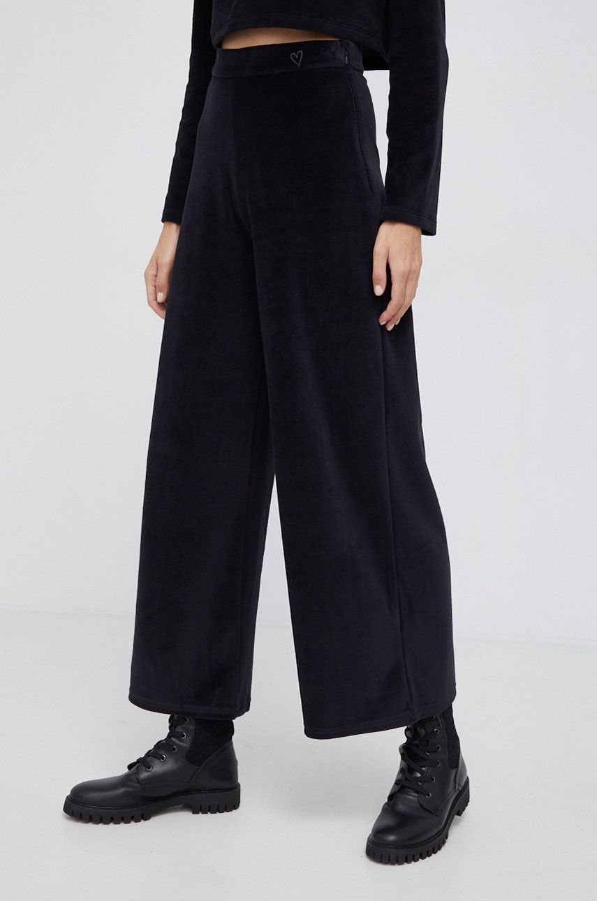 Desigual Pantaloni femei, culoarea negru, lat, high waist ANSWEAR