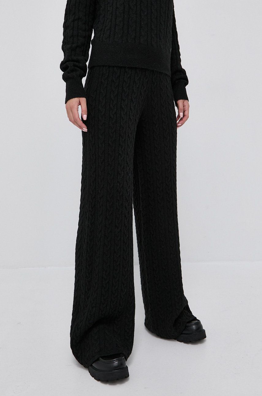 Guess Spodnie z domieszką wełny damskie kolor czarny szerokie high waist