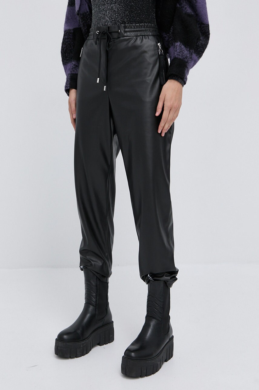 Hugo pantaloni femei, culoarea negru, model drept, high waist