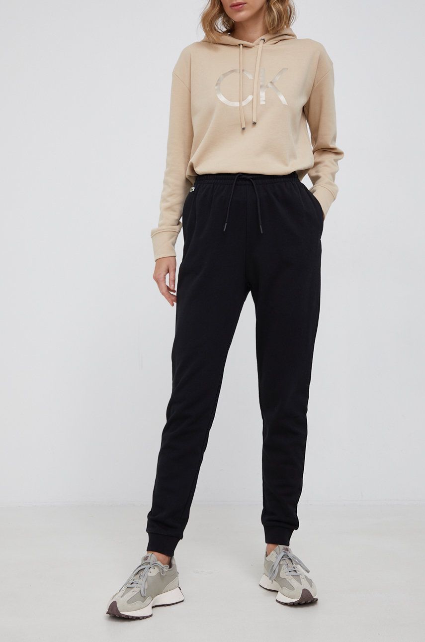 Lacoste Pantaloni femei, culoarea negru, material neted answear.ro
