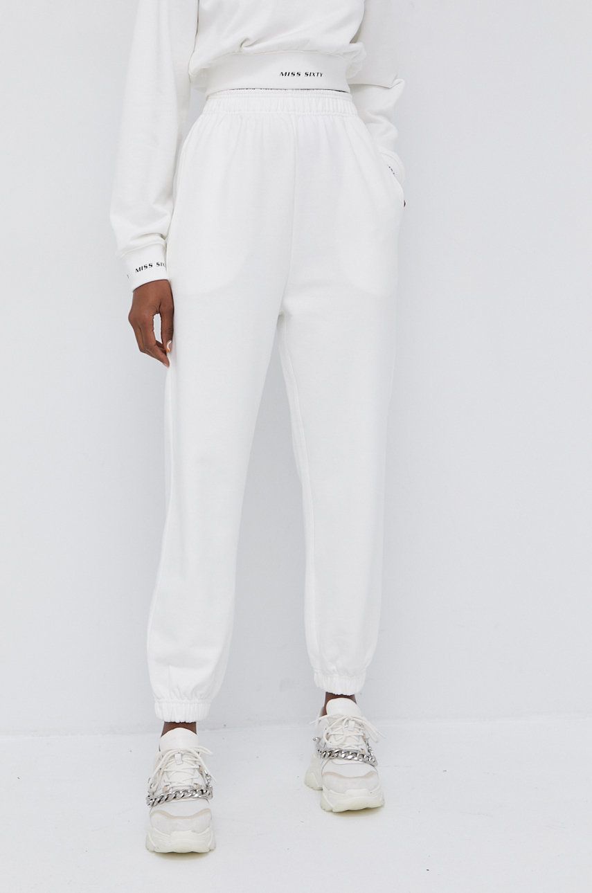 Miss Sixty Spodnie bawełniane damskie kolor biały