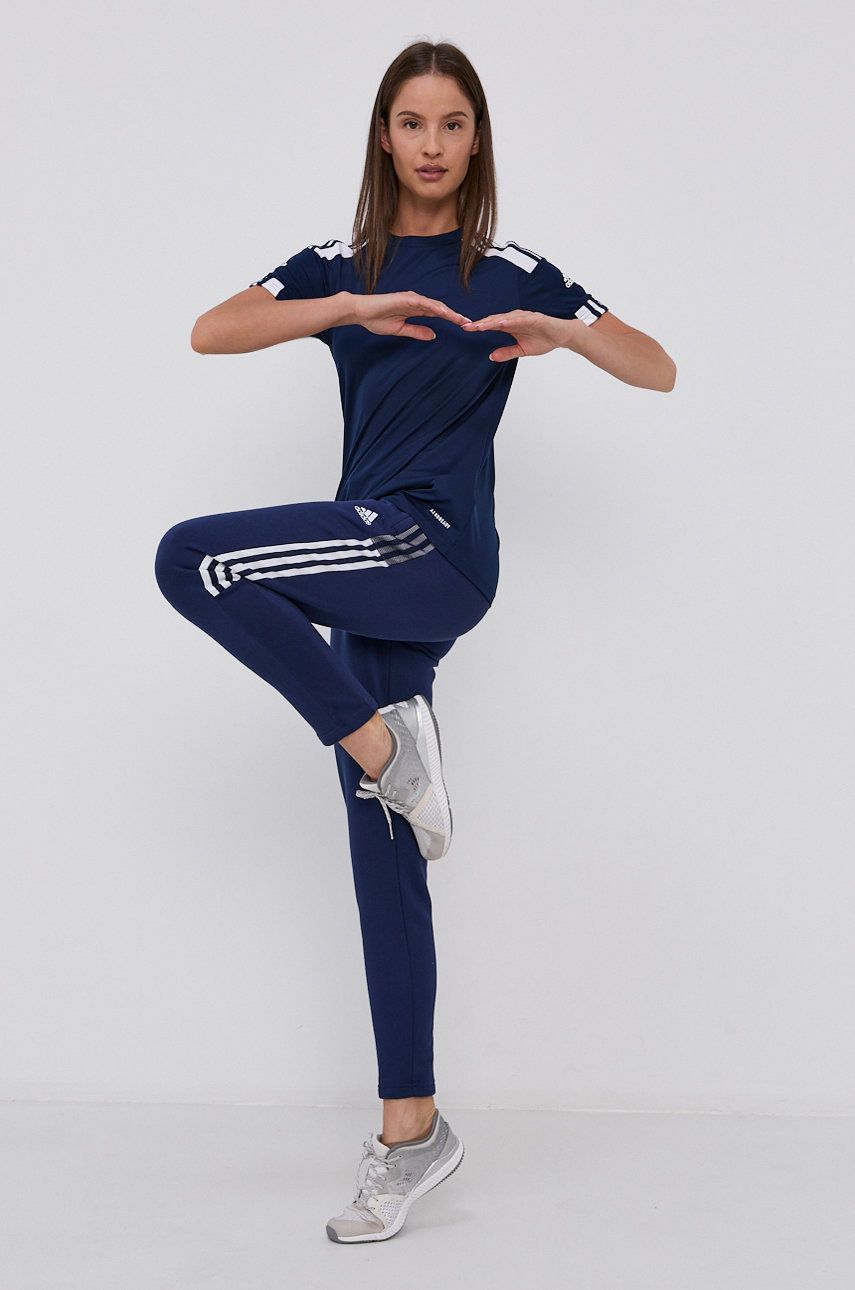 Adidas Performance Pantaloni femei, culoarea albastru marin, cu imprimeu