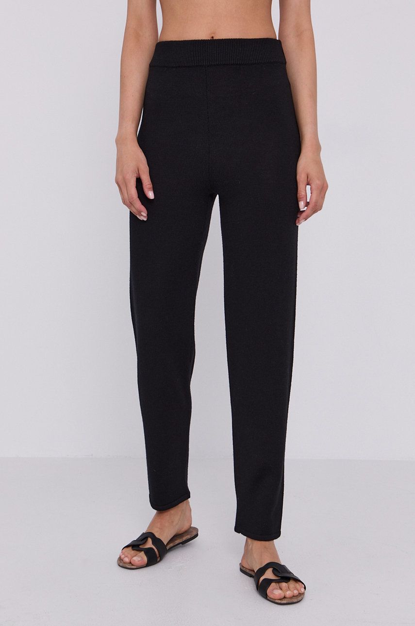 Max Mara Leisure Pantaloni femei, culoarea negru, model drept, high waist