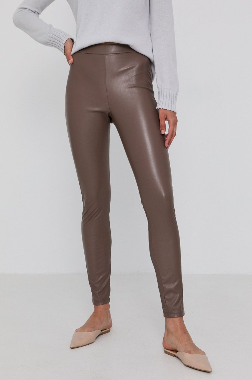 Max Mara Leisure Pantaloni femei, culoarea maro, model drept, high waist answear imagine noua