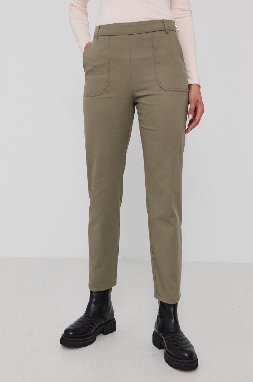 MAX&Co. Pantaloni femei, culoarea verde, model drept, high waist answear.ro