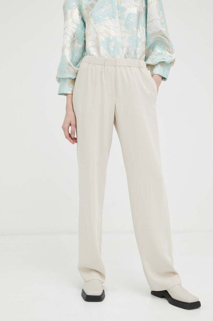 Kalhoty Samsoe Samsoe Hoys dámské, béžová barva, jednoduché, high waist, F16304674